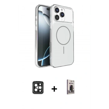 MARSİLYAN™- iPhone 16 Pro Max Kılıf Kutup Doku Serisi - Siyah Bilvis Hayalet Cam Ekran Koruyucu + PVD Metal Kamera Lens - SH