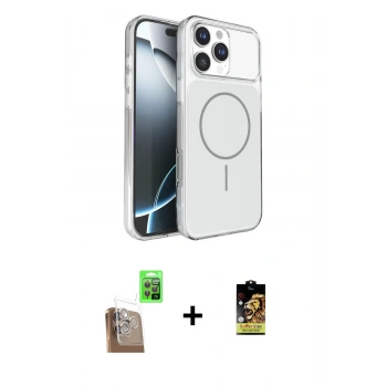 MARSİLYAN™- iPhone 16 Pro Max Kılıf Kutup Doku Serisi - Siyah Buffer Cam Ekran Koruyucu + Raze Metal Kamera Lens - CLTM