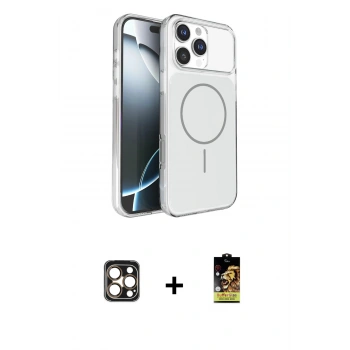 MARSİLYAN™- iPhone 16 Pro Max Kılıf Kutup Doku Serisi - Siyah Buffer Cam Ekran Koruyucu + PVD Metal Kamera Lens - GD