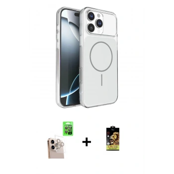 MARSİLYAN™- iPhone 16 Pro Max Kılıf Kutup Doku Serisi - Siyah Buffer Cam Ekran Koruyucu + Raze Metal Kamera Lens - NLGY