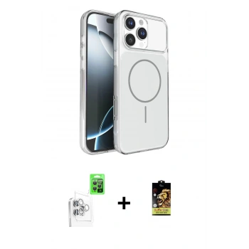 MARSİLYAN™- iPhone 16 Pro Max Kılıf Kutup Doku Serisi - Siyah Buffer Cam Ekran Koruyucu + Raze Metal Kamera Lens - BZ