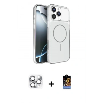 MARSİLYAN™- iPhone 16 Pro Max Kılıf Kutup Doku Serisi - Siyah Buffer Hayalet Cam Ekran Koruyucu + Pers Alüminyum Kamera Lens - GS