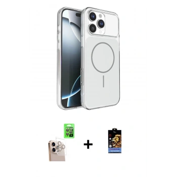 MARSİLYAN™- iPhone 16 Pro Max Kılıf Kutup Doku Serisi - Siyah Buffer Hayalet Cam Ekran Koruyucu + Raze Metal Kamera Lens - NLGY