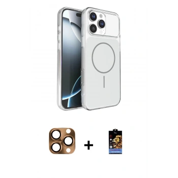 MARSİLYAN™- iPhone 16 Pro Max Kılıf Kutup Doku Serisi - Siyah Buffer Hayalet Cam Ekran Koruyucu + Pers Alüminyum Kamera Lens - CLTM
