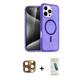 MARSİLYAN™- iPhone 16 Pro Max Kılıf Nova Asil Prime - Şeffaf Pasifik Cam Ekran Koruyucu + Pers Alüminyum Kamera Lens - CLTM
