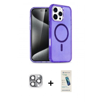 MARSİLYAN™- iPhone 16 Pro Max Kılıf Nova Asil Prime - Şeffaf Pasifik Cam Ekran Koruyucu + Pers Alüminyum Kamera Lens - GI