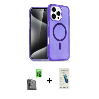 MARSİLYAN™- iPhone 16 Pro Max Kılıf Nova Asil Prime - Şeffaf Pasifik Cam Ekran Koruyucu + Raze Metal Kamera Lens - SH