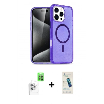 MARSİLYAN™- iPhone 16 Pro Max Kılıf Nova Asil Prime - Şeffaf Pasifik Cam Ekran Koruyucu + Raze Metal Kamera Lens - BZ