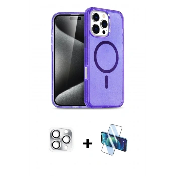 MARSİLYAN™- iPhone 16 Pro Max Kılıf Nova Asil Prime - Siyah 3D Antistatik Cam Ekran Koruyucu + Pers Alüminyum Kamera Lens - GS