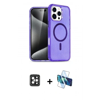 MARSİLYAN™- iPhone 16 Pro Max Kılıf Nova Asil Prime - Siyah 3D Antistatik Cam Ekran Koruyucu + PVD Metal Kamera Lens - SH