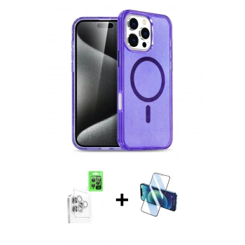MARSİLYAN™- iPhone 16 Pro Max Kılıf Nova Asil Prime - Siyah 3D Antistatik Cam Ekran Koruyucu + Raze Metal Kamera Lens - BZ