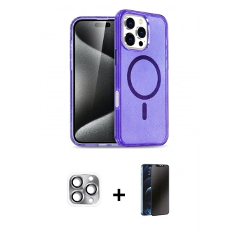 MARSİLYAN™- iPhone 16 Pro Max Kılıf Nova Asil Prime - Siyah 3D Antistatik Hayalet Cam Ekran Koruyucu + Pers Alüminyum Kamera Lens - GI