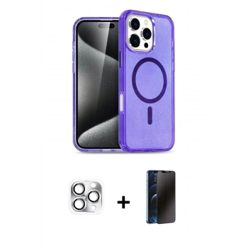 MARSİLYAN™- iPhone 16 Pro Max Kılıf Nova Asil Prime - Siyah 3D Antistatik Hayalet Cam Ekran Koruyucu + Pers Alüminyum Kamera Lens - GS