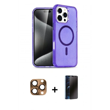 MARSİLYAN™- iPhone 16 Pro Max Kılıf Nova Asil Prime - Siyah 3D Antistatik Hayalet Cam Ekran Koruyucu + Pers Alüminyum Kamera Lens - CLTM