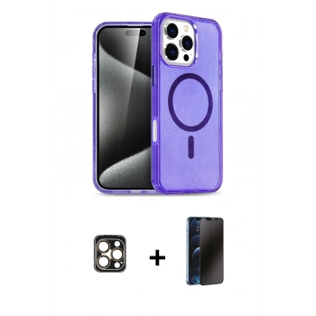 MARSİLYAN™- iPhone 16 Pro Max Kılıf Nova Asil Prime - Siyah 3D Antistatik Hayalet Cam Ekran Koruyucu + PVD Metal Kamera Lens - GD