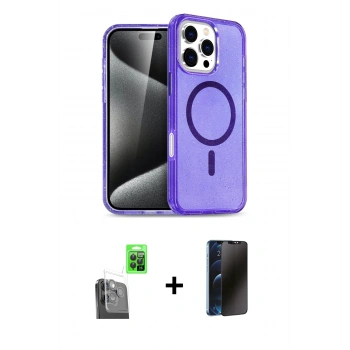 MARSİLYAN™- iPhone 16 Pro Max Kılıf Nova Asil Prime - Siyah 3D Antistatik Hayalet Cam Ekran Koruyucu + Raze Metal Kamera Lens - SH