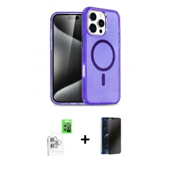 MARSİLYAN™- iPhone 16 Pro Max Kılıf Nova Asil Prime - Siyah 3D Antistatik Hayalet Cam Ekran Koruyucu + Raze Metal Kamera Lens - BZ