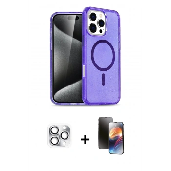 MARSİLYAN™- iPhone 16 Pro Max Kılıf Nova Asil Prime - Siyah 3D Antistatik Mat Seramik Nano Ekran Koruyucu + Pers Alüminyum Kamera Lens - GS