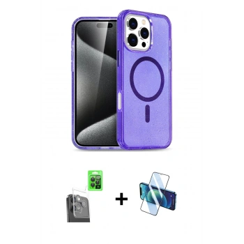 MARSİLYAN™- iPhone 16 Pro Max Kılıf Nova Asil Prime - Siyah 3D Antistatik Seramik Nano Ekran Koruyucu + Raze Metal Kamera Lens - SH