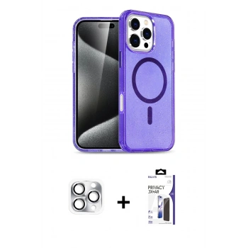 MARSİLYAN™- iPhone 16 Pro Max Kılıf Nova Asil Prime - Siyah Bilvis 3X AR Hayalet Cam Ekran Koruyucu + Pers Alüminyum Kamera Lens - GS