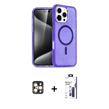 MARSİLYAN™- iPhone 16 Pro Max Kılıf Nova Asil Prime - Siyah Bilvis 3X AR Hayalet Cam Ekran Koruyucu + PVD Metal Kamera Lens - GD
