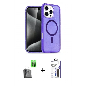 MARSİLYAN™- iPhone 16 Pro Max Kılıf Nova Asil Prime - Siyah Bilvis 3X AR Hayalet Cam Ekran Koruyucu + Raze Metal Kamera Lens - SH