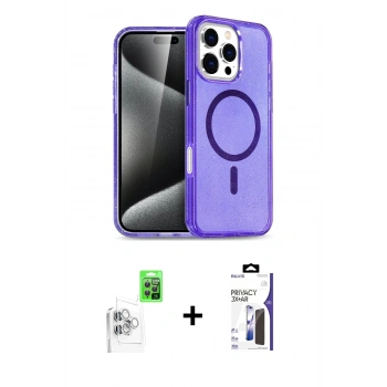 MARSİLYAN™- iPhone 16 Pro Max Kılıf Nova Asil Prime - Siyah Bilvis 3X AR Hayalet Cam Ekran Koruyucu + Raze Metal Kamera Lens - BZ