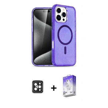 MARSİLYAN™- iPhone 16 Pro Max Kılıf Nova Asil Prime - Siyah Bilvis 5in1 3D Magic Cam Ekran Koruyucu + PVD Metal Kamera Lens - SH