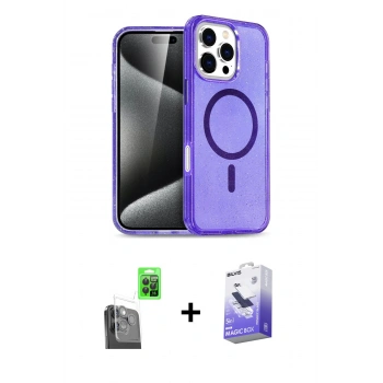MARSİLYAN™- iPhone 16 Pro Max Kılıf Nova Asil Prime - Siyah Bilvis 5in1 5D Magic Hayalet Cam Ekran Koruyucu + Raze Metal Kamera Lens - SH