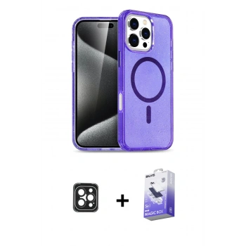 MARSİLYAN™- iPhone 16 Pro Max Kılıf Nova Asil Prime - Siyah Bilvis 5in1 5D Magic Hayalet Cam Ekran Koruyucu + PVD Metal Kamera Lens - SH