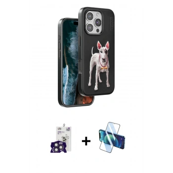 MARSİLYAN™- iPhone 16 Pro Max Kılıf Nova Form Koleksiyonu - Siyah 3D Antistatik Cam Ekran Koruyucu + Bilvis Titan Kamera Lens - TMGI