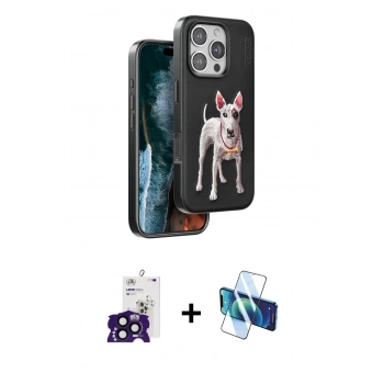 MARSİLYAN™- iPhone 16 Pro Max Kılıf Nova Form Koleksiyonu - Siyah 3D Antistatik Cam Ekran Koruyucu + Bilvis Titan Kamera Lens - SH