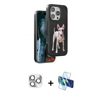 MARSİLYAN™- iPhone 16 Pro Max Kılıf Nova Form Koleksiyonu - Siyah 3D Antistatik Cam Ekran Koruyucu + Pers Alüminyum Kamera Lens - GS