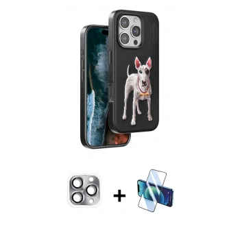 MARSİLYAN™- iPhone 16 Pro Max Kılıf Nova Form Koleksiyonu - Siyah 3D Antistatik Cam Ekran Koruyucu + Pers Alüminyum Kamera Lens - GI