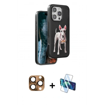 MARSİLYAN™- iPhone 16 Pro Max Kılıf Nova Form Koleksiyonu - Siyah 3D Antistatik Cam Ekran Koruyucu + Pers Alüminyum Kamera Lens - CLTM