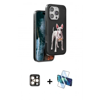 MARSİLYAN™- iPhone 16 Pro Max Kılıf Nova Form Koleksiyonu - Siyah 3D Antistatik Cam Ekran Koruyucu + PVD Metal Kamera Lens - GD
