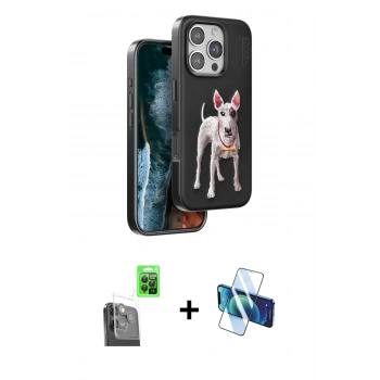 MARSİLYAN™- iPhone 16 Pro Max Kılıf Nova Form Koleksiyonu - Siyah 3D Antistatik Cam Ekran Koruyucu + Raze Metal Kamera Lens - SH