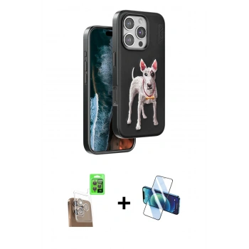MARSİLYAN™- iPhone 16 Pro Max Kılıf Nova Form Koleksiyonu - Siyah 3D Antistatik Cam Ekran Koruyucu + Raze Metal Kamera Lens - CLTM