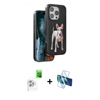 MARSİLYAN™- iPhone 16 Pro Max Kılıf Nova Form Koleksiyonu - Siyah 3D Antistatik Cam Ekran Koruyucu + Raze Metal Kamera Lens - BZ