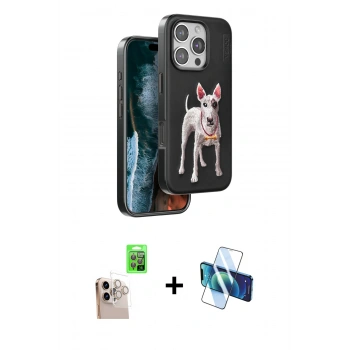 MARSİLYAN™- iPhone 16 Pro Max Kılıf Nova Form Koleksiyonu - Siyah 3D Antistatik Cam Ekran Koruyucu + Raze Metal Kamera Lens - NLGY