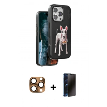 MARSİLYAN™- iPhone 16 Pro Max Kılıf Nova Form Koleksiyonu - Siyah 3D Antistatik Hayalet Cam Ekran Koruyucu + Pers Alüminyum Kamera Lens - CLTM