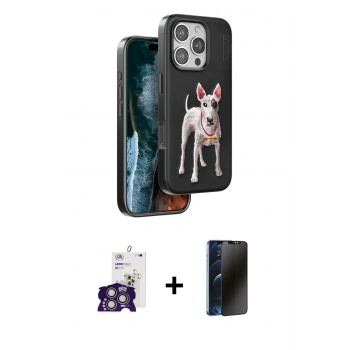 MARSİLYAN™- iPhone 16 Pro Max Kılıf Nova Form Koleksiyonu - Siyah 3D Antistatik Hayalet Cam Ekran Koruyucu + Bilvis Titan Kamera Lens - GS