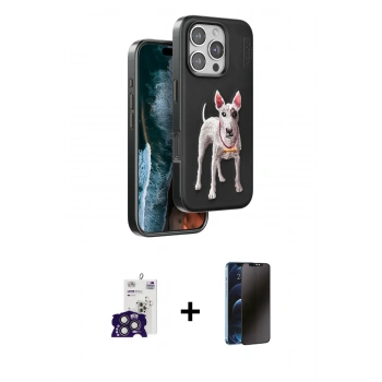 MARSİLYAN™- iPhone 16 Pro Max Kılıf Nova Form Koleksiyonu - Siyah 3D Antistatik Hayalet Cam Ekran Koruyucu + Bilvis Titan Kamera Lens - TMGI