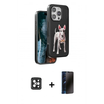 MARSİLYAN™- iPhone 16 Pro Max Kılıf Nova Form Koleksiyonu - Siyah 3D Antistatik Hayalet Cam Ekran Koruyucu + PVD Metal Kamera Lens - SH