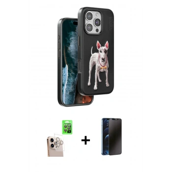 MARSİLYAN™- iPhone 16 Pro Max Kılıf Nova Form Koleksiyonu - Siyah 3D Antistatik Hayalet Cam Ekran Koruyucu + Raze Metal Kamera Lens - NLGY