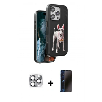 MARSİLYAN™- iPhone 16 Pro Max Kılıf Nova Form Koleksiyonu - Siyah 3D Antistatik Hayalet Cam Ekran Koruyucu + Pers Alüminyum Kamera Lens - GI