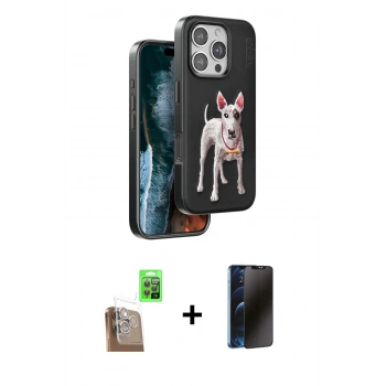 MARSİLYAN™- iPhone 16 Pro Max Kılıf Nova Form Koleksiyonu - Siyah 3D Antistatik Hayalet Cam Ekran Koruyucu + Raze Metal Kamera Lens - CLTM
