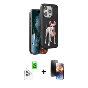 MARSİLYAN™- iPhone 16 Pro Max Kılıf Nova Form Koleksiyonu - Siyah 3D Antistatik Mat Seramik Nano Ekran Koruyucu + Raze Metal Kamera Lens - BZ