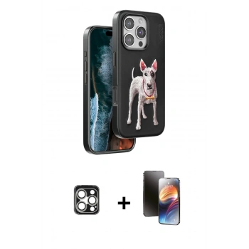 MARSİLYAN™- iPhone 16 Pro Max Kılıf Nova Form Koleksiyonu - Siyah 3D Antistatik Mat Seramik Nano Ekran Koruyucu + PVD Metal Kamera Lens - GS