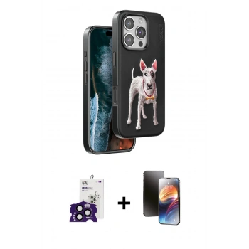 MARSİLYAN™- iPhone 16 Pro Max Kılıf Nova Form Koleksiyonu - Siyah 3D Antistatik Mat Seramik Nano Ekran Koruyucu + Bilvis Titan Kamera Lens - SH